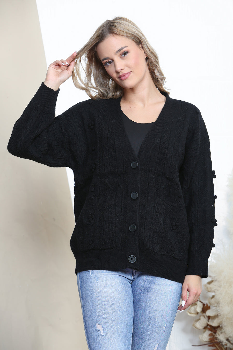 Black warm button up cardigan