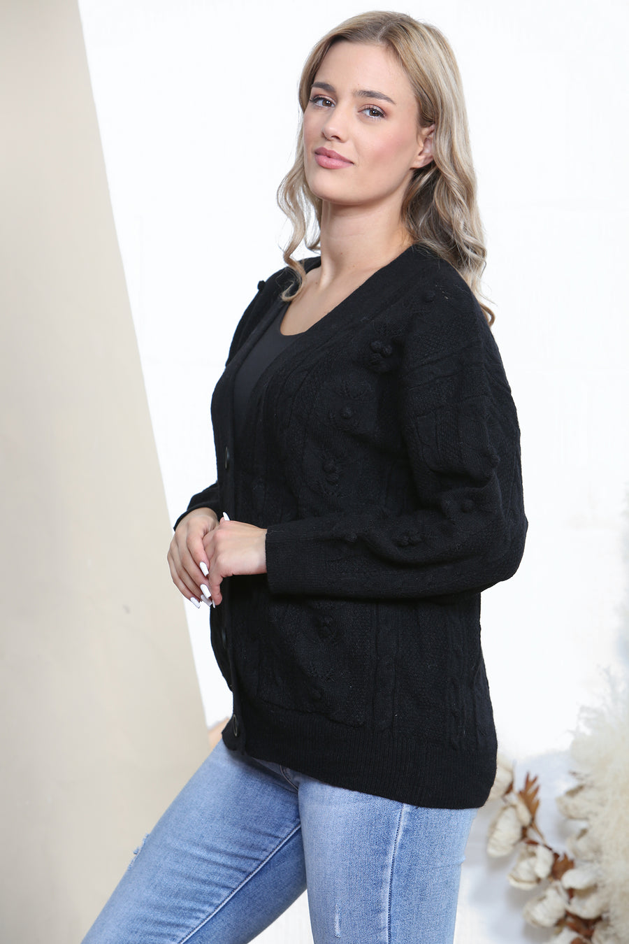 Black warm button up cardigan