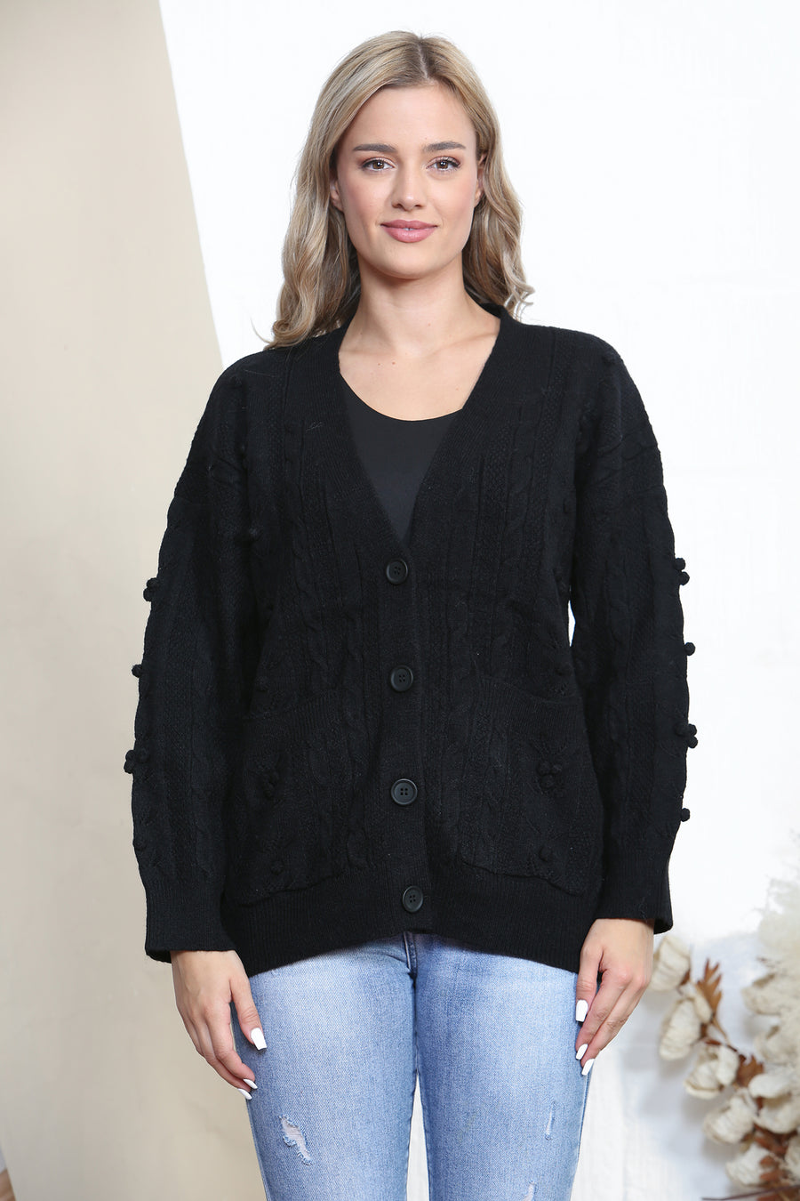 Black warm button up cardigan