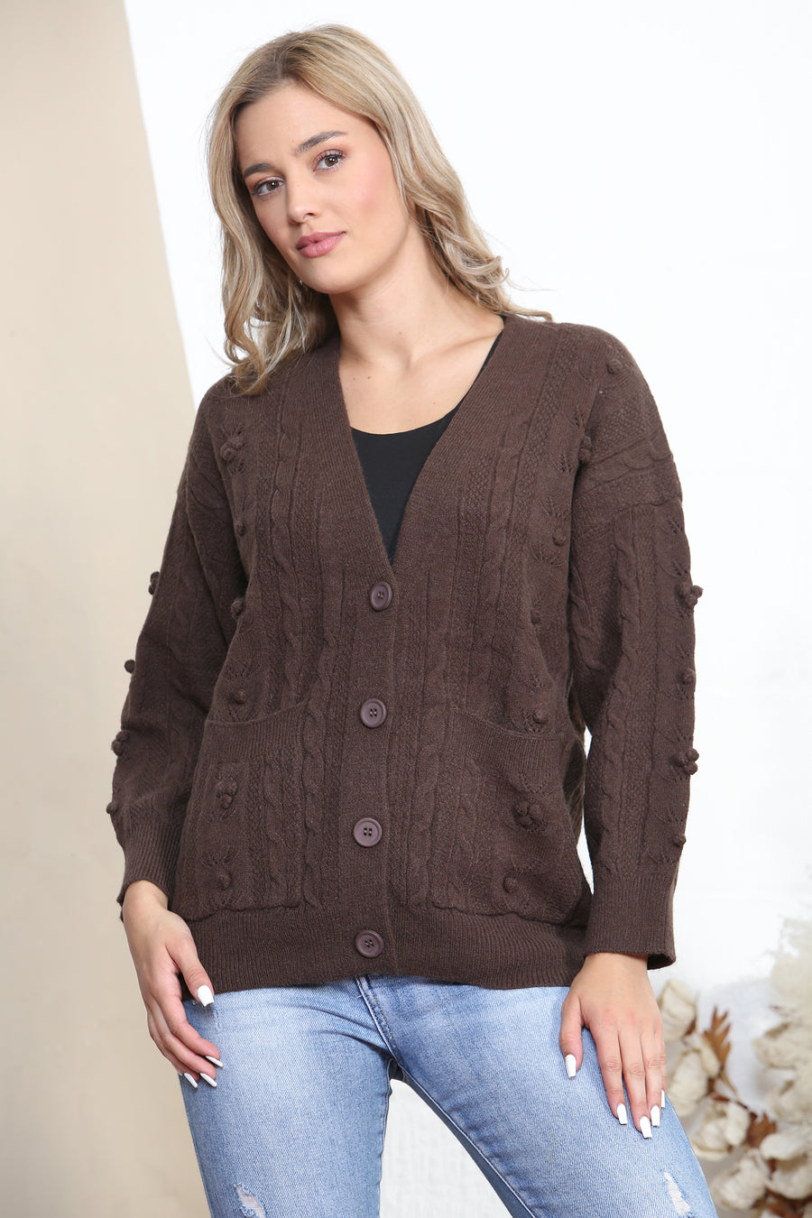 Brown warm button up cardigan