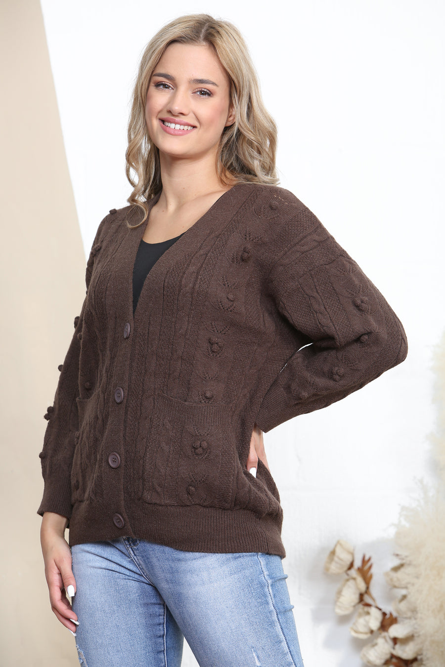 Brown warm button up cardigan