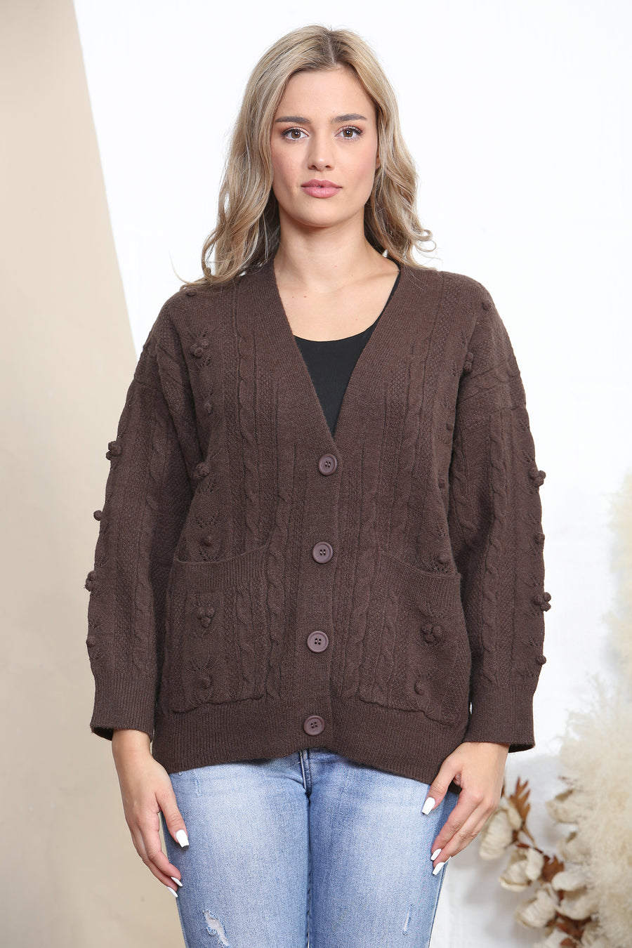 Brown warm button up cardigan