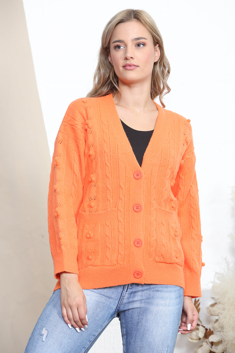 Orange warm button up cardigan