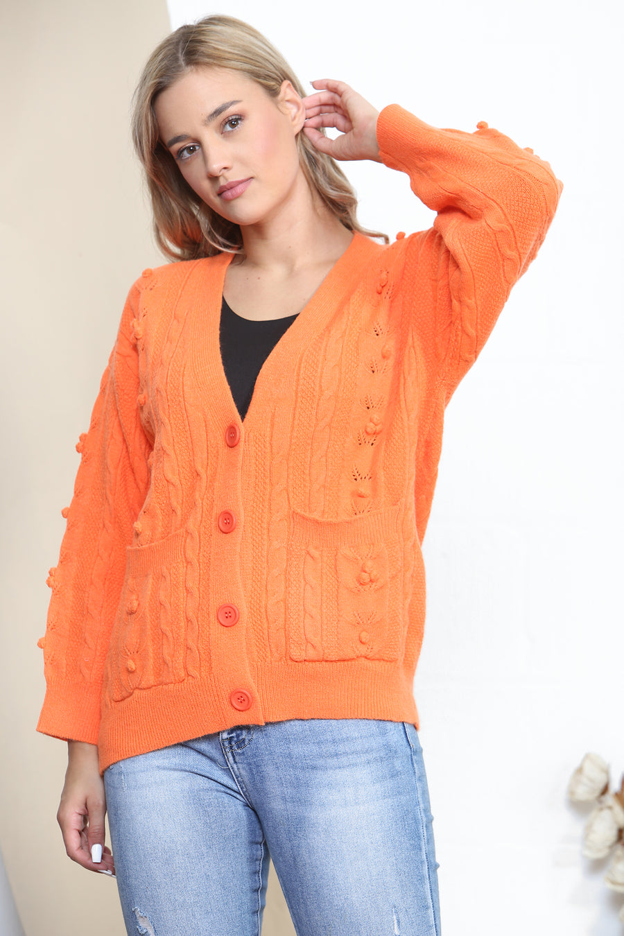 Orange warm button up cardigan