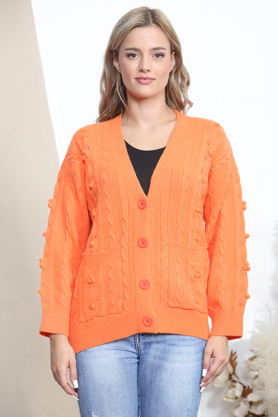 Orange warm button up cardigan