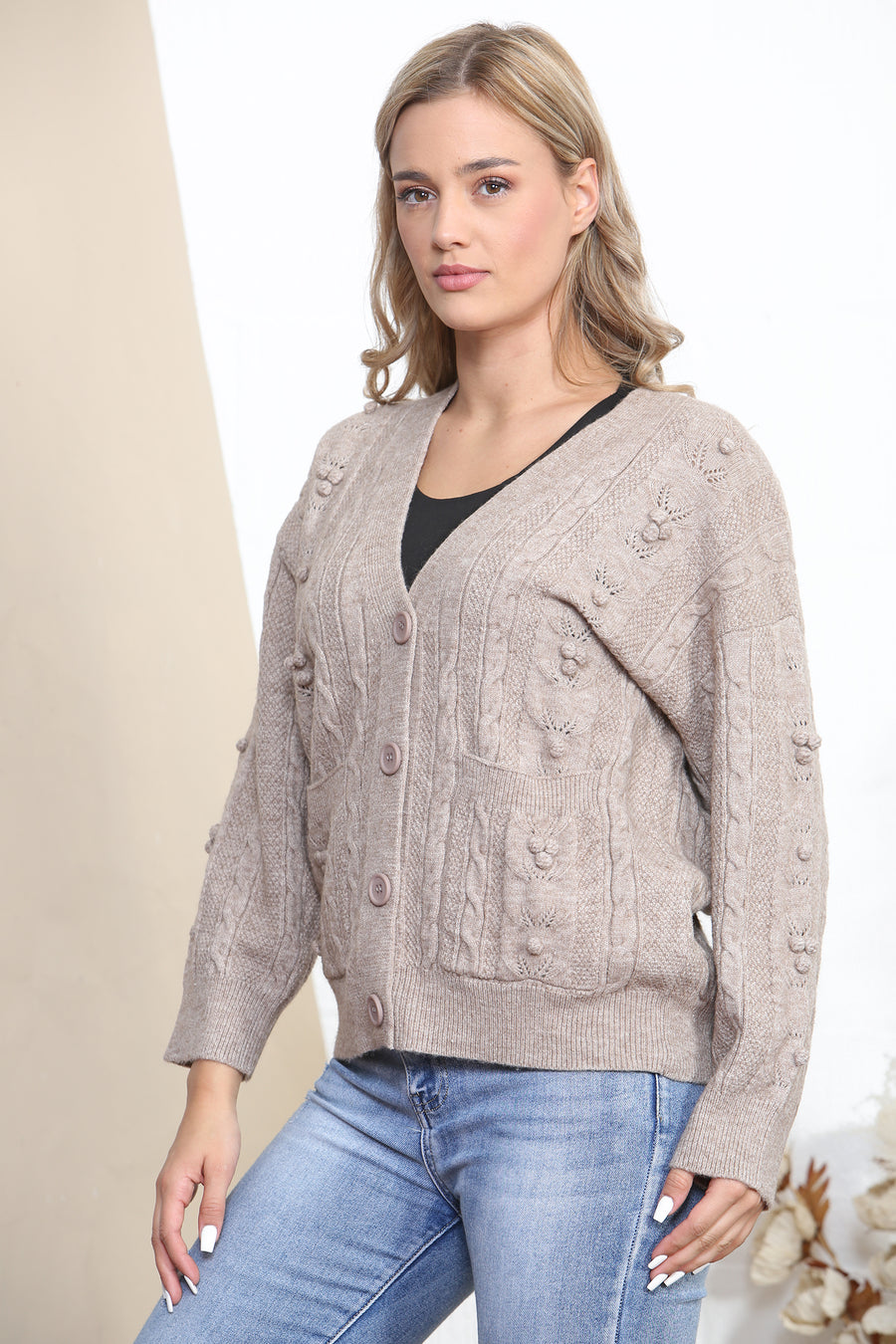 Taupe warm button up cardigan