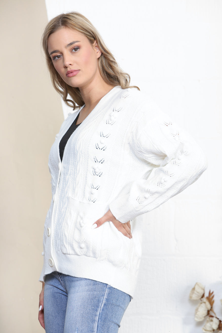 White warm button up cardigan