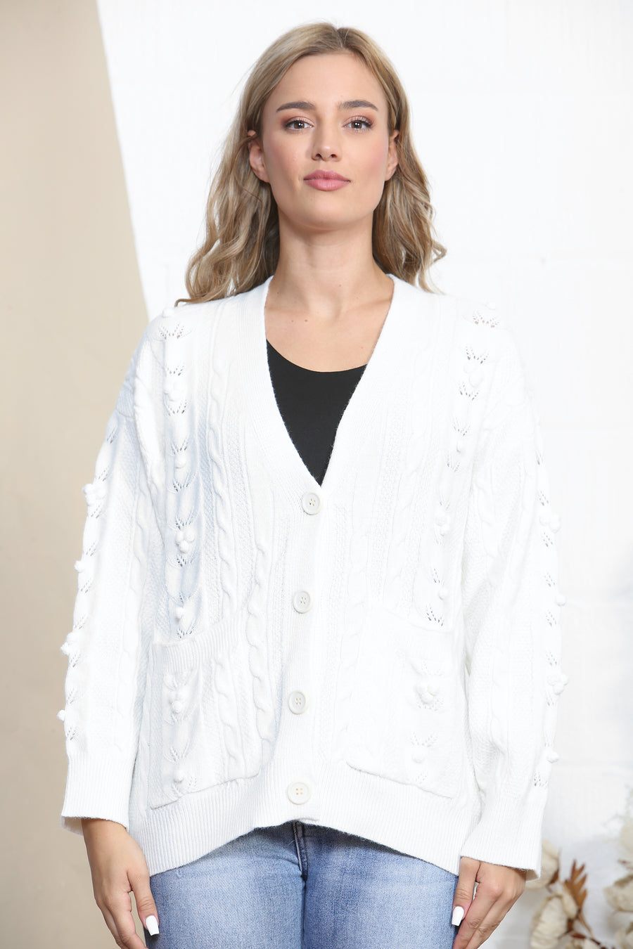 White warm button up cardigan