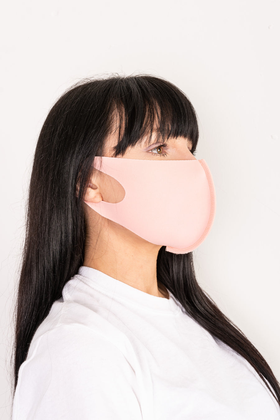 Neoprene face mask with ear straps.