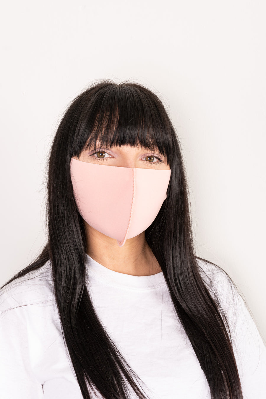 Neoprene face mask with ear straps.